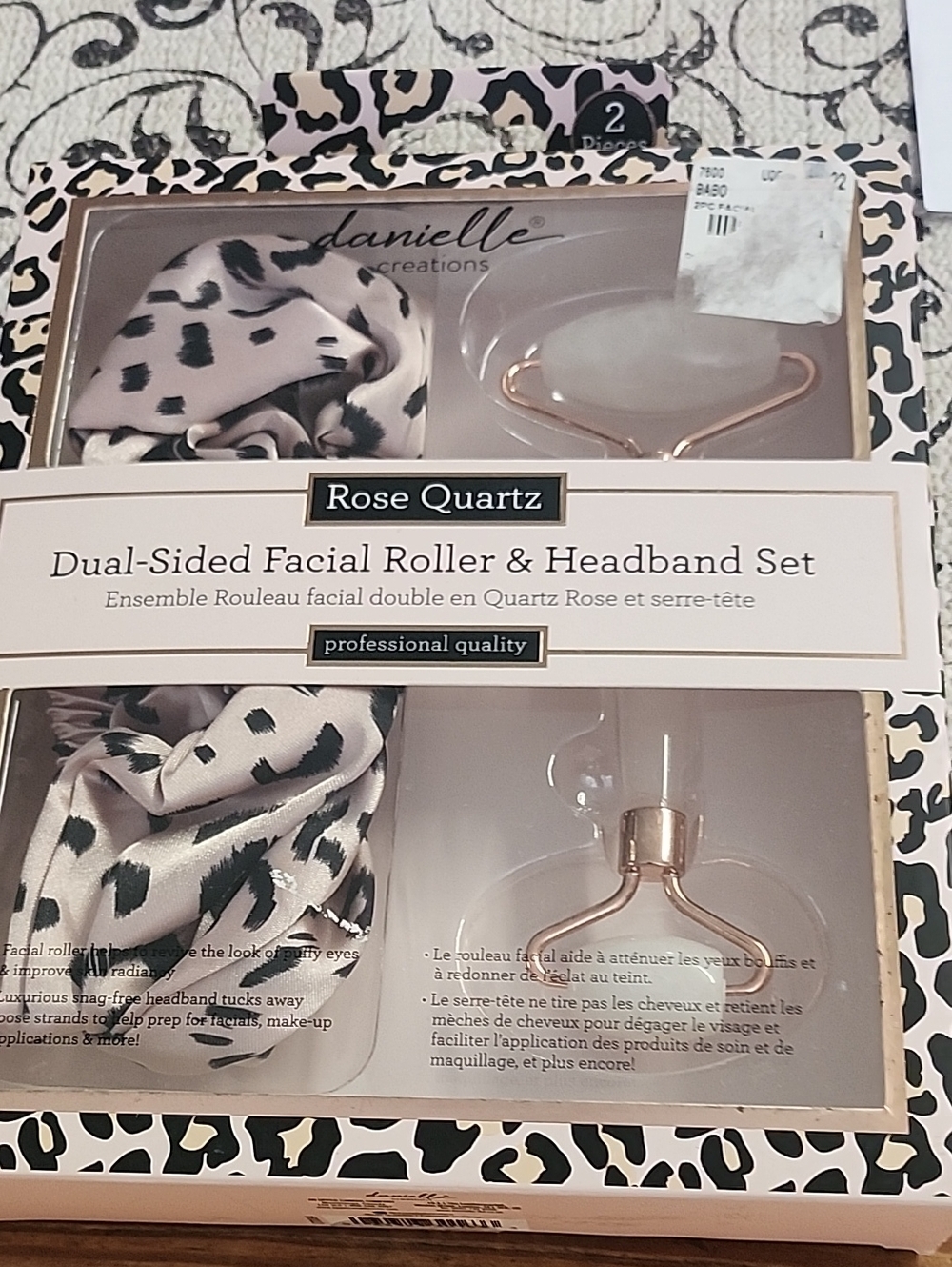 Danielle Creations Rose Quartz Dual-Sided Facial Roller & Headband Set